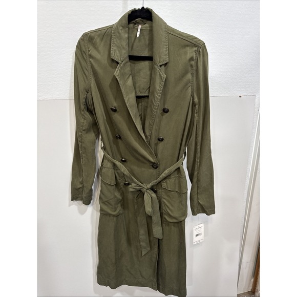 NWT - Free People DBLBreasted Trench Coat Jacket Army Olive‎ Gr MilitaryXS